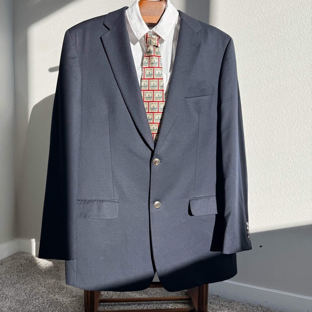 Joseph & Feiss Gold 100% Wool Navy Blazer – Size 44 X-Long